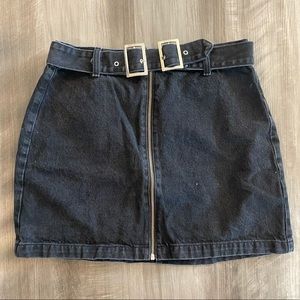 Topshop Moto Black Faded Denim Skirt with Buckle